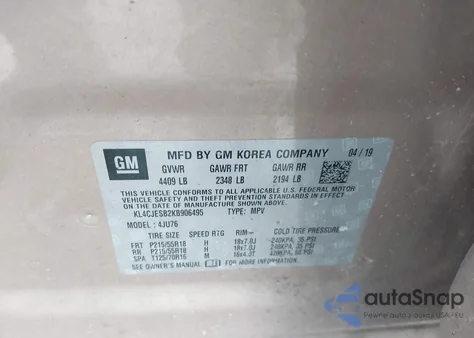 2019 Buick Encore Awd Preferred из США, поврежденный, VIN KL4CJESB2KB906495